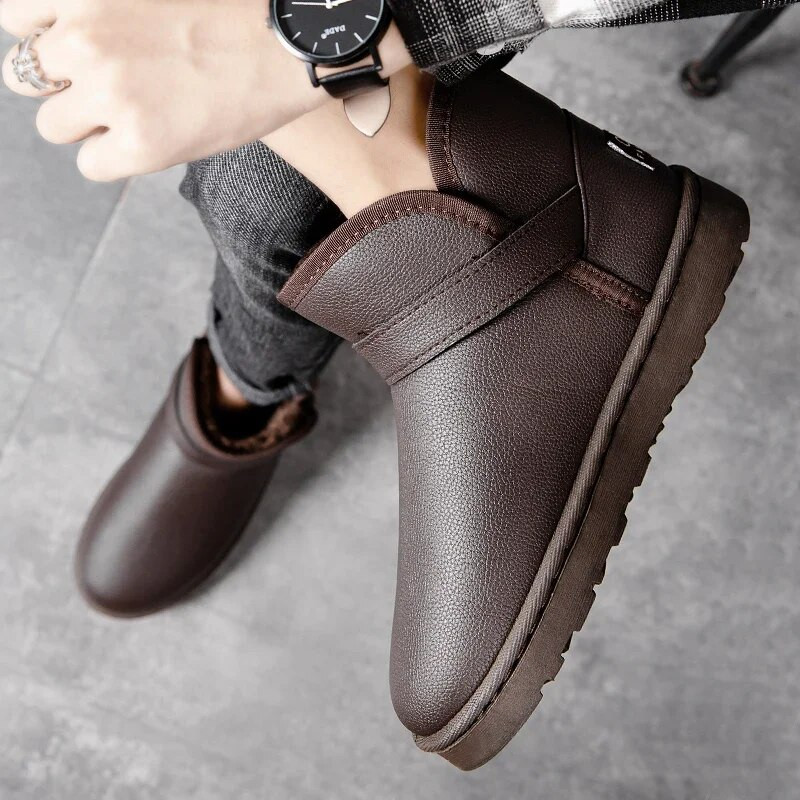 Vyriški nauji žieminiai sniego batai Pu vandeniui nepralaidūs neslystantys vienspalviai madingi vyriški batai plius aksominis storinimas, kad sušiltų