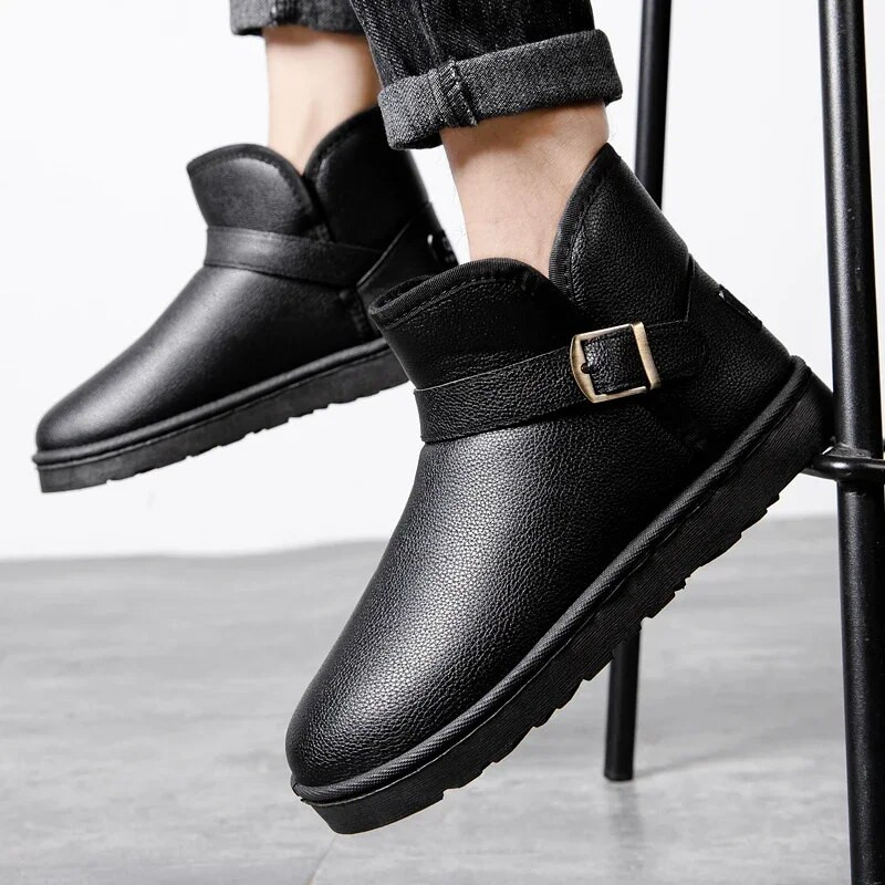 Vyriški nauji žieminiai sniego batai Pu vandeniui nepralaidūs neslystantys vienspalviai madingi vyriški batai plius aksominis storinimas, kad sušiltų