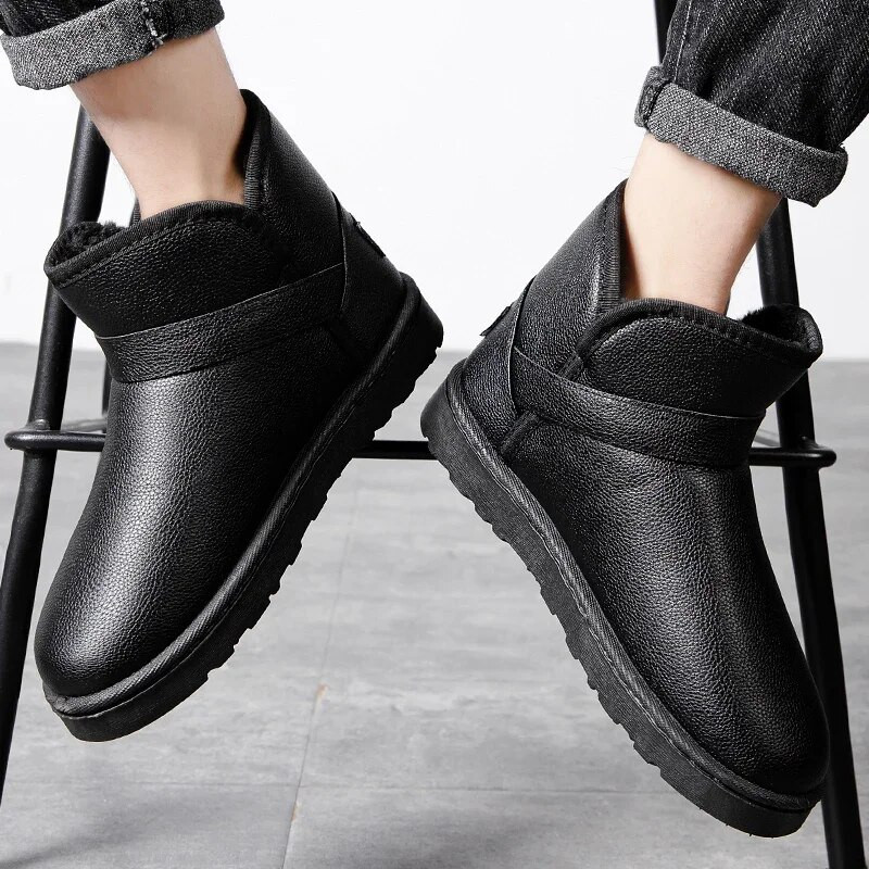 Vyriški nauji žieminiai sniego batai Pu vandeniui nepralaidūs neslystantys vienspalviai madingi vyriški batai plius aksominis storinimas, kad sušiltų