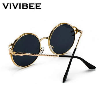 VIVIBEE Retro Skull Claw Στρογγυλά γυαλιά ηλίου για γυναίκες Fishion 2023 Trending προϊόν Γοτθικά γυαλιά ηλίου Χρυσές μεταλλικές αποχρώσεις σκελετού