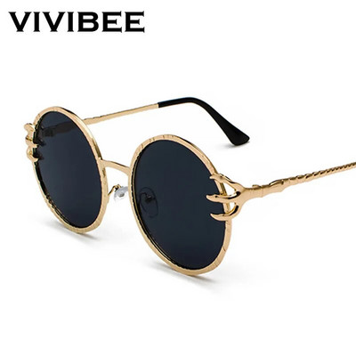 VIVIBEE Retro Skull Claw Round Sunglasses for Women Fishion 2023 Trending Product Gothic Sun Glasses Gold Metal Frame Shades