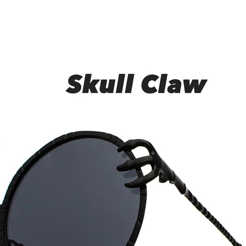 VIVIBEE Retro Skull Claw Round Päikeseprillid Naistele Fishion 2023 Trendikas toode Gooti päikeseprillid Kuldsed Metallraami varjud