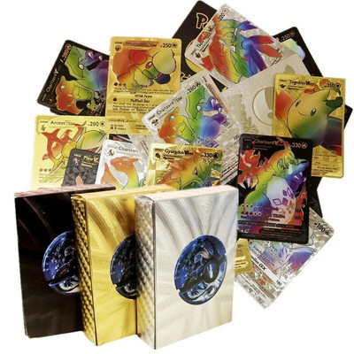 Pokemon Cards Golden Foil Shiny Rainbow Vmax Card Charizard Pikachu Collection Collection Battle Trainer Card Детска играчка Подарък