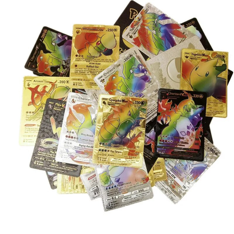 Pokemon kartes zelta folija spīdīga varavīksnes Vmax karte Charizard Pikachu kolekcijas kaujas trenera karte, dāvana bērnam rotaļlieta