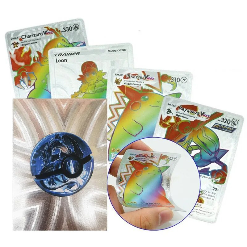 Pokemon kartes zelta folija spīdīga varavīksnes Vmax karte Charizard Pikachu kolekcijas kaujas trenera karte, dāvana bērnam rotaļlieta