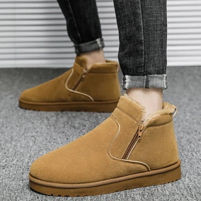 Cizme de zăpadă pentru bărbați Cizme de bumbac cu slip-on, calduri, de pluș, iarna, anti-alunecare, impermeabile, pentru bărbați, pentru adulți, pantofi pentru glezne Bota Masculina