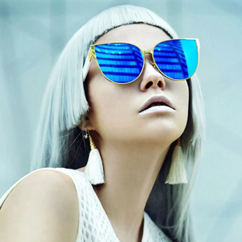 Огледало Големи слънчеви очила котешко око Известни 2023 г. Нова марка Дизайнер Нови дамски модни слънчеви очила Lady Big Size Хип-хоп