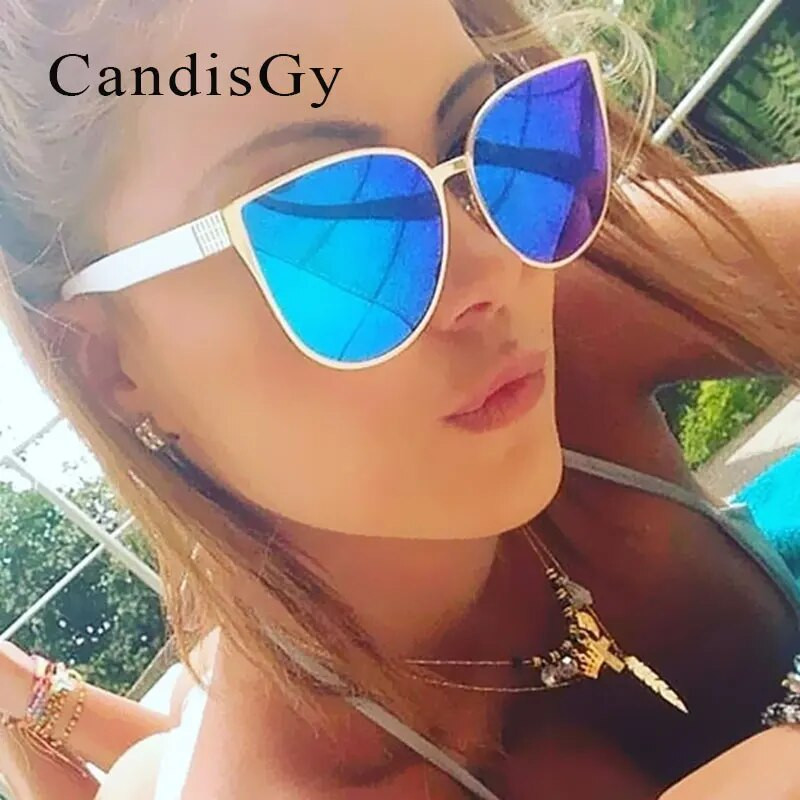 Peegelsuured kassisilmade päikeseprillid Kuulsad 2023 Uus brändi disainer Uus naiste mood päikeseprillid Lady Big Size Hip Hop