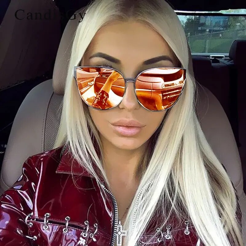 Peegelsuured kassisilmade päikeseprillid Kuulsad 2023 Uus brändi disainer Uus naiste mood päikeseprillid Lady Big Size Hip Hop