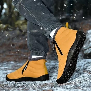 Χειμερινές ανδρικές μπότες 2024 Ζεστά κοντά βελούδινα καθημερινά παπούτσια Αντιολισθητικές χιόνι με φερμουάρ μονόχρωμες ανδρικές μπότες από καουτσούκ με στρογγυλή μύτη