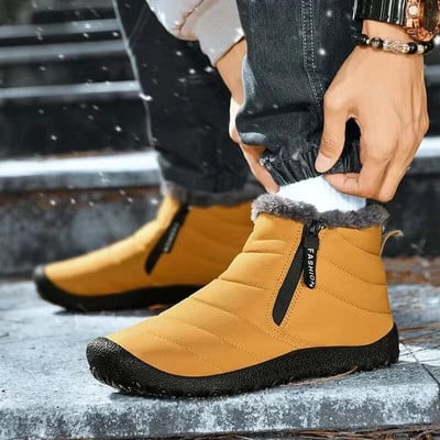 2024 Зимни мъжки ботуши Топли къси плюшени ежедневни обувки Плътен цвят с цип Нехлъзгащи се ботуши за сняг Мъжки гумени ботуши с кръгли пръсти