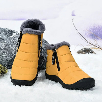 Zimske muške čizme 2024. Tople kratke plišane cipele za slobodno vrijeme Jednobojni patentni zatvarač Neklizajuće čizme za snijeg Muške gumene gležnjače s okruglim prstima