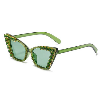 Извънгабаритни слънчеви очила с котешко око Rhinstone Дамски дизайн на луксозна марка 2021 г. Секси блестящи диамантени слънчеви очила Дамски ретро абитуриентски нюанси