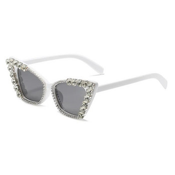 Извънгабаритни слънчеви очила с котешко око Rhinstone Дамски дизайн на луксозна марка 2021 г. Секси блестящи диамантени слънчеви очила Дамски ретро абитуриентски нюанси