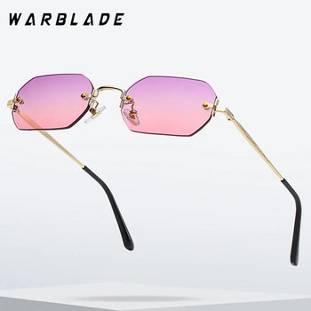 WarBLade 2023 Нови мъжки правоъгълни слънчеви очила без рамки Осмоъгълни малки очила Дамски метални златни многоъгълни сини кафяви Uv400 без рамки