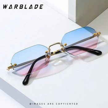 WarBLade 2023 Нови мъжки правоъгълни слънчеви очила без рамки Осмоъгълни малки очила Дамски метални златни многоъгълни сини кафяви Uv400 без рамки