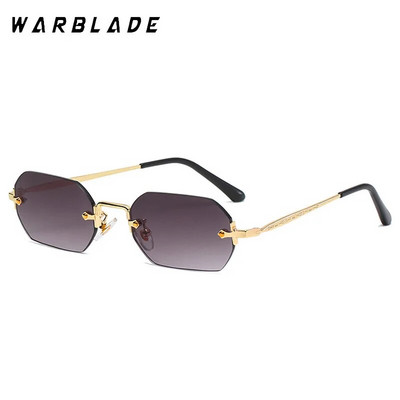 WarBLade 2023 jaunas vīriešu taisnstūra saulesbrilles bez malām astoņstūra mazas brilles sievietēm metāla zelta daudzstūris zils brūns Uv400 bez rāmja