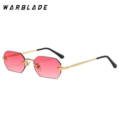 WarBLade 2023 jaunas vīriešu taisnstūra saulesbrilles bez malām astoņstūra mazas brilles sievietēm metāla zelta daudzstūris zils brūns Uv400 bez rāmja