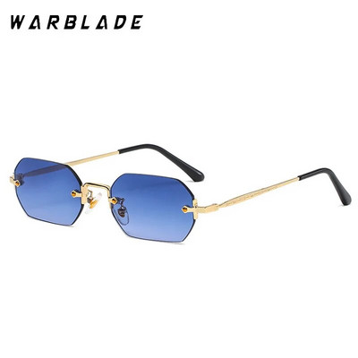 WarBLade 2023 jaunas vīriešu taisnstūra saulesbrilles bez malām astoņstūra mazas brilles sievietēm metāla zelta daudzstūris zils brūns Uv400 bez rāmja