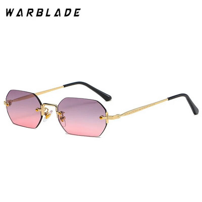 WarBLade 2023 jaunas vīriešu taisnstūra saulesbrilles bez malām astoņstūra mazas brilles sievietēm metāla zelta daudzstūris zils brūns Uv400 bez rāmja