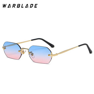 WarBLade 2023 jaunas vīriešu taisnstūra saulesbrilles bez malām astoņstūra mazas brilles sievietēm metāla zelta daudzstūris zils brūns Uv400 bez rāmja