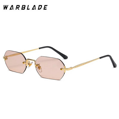 WarBLade 2023 jaunas vīriešu taisnstūra saulesbrilles bez malām astoņstūra mazas brilles sievietēm metāla zelta daudzstūris zils brūns Uv400 bez rāmja