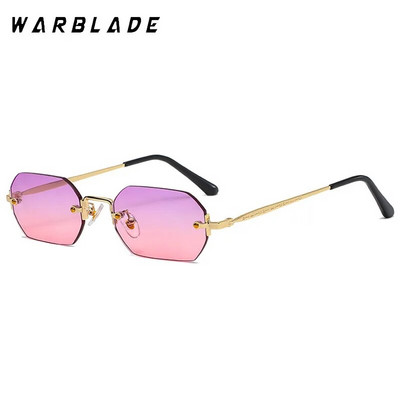 WarBLade 2023 jaunas vīriešu taisnstūra saulesbrilles bez malām astoņstūra mazas brilles sievietēm metāla zelta daudzstūris zils brūns Uv400 bez rāmja