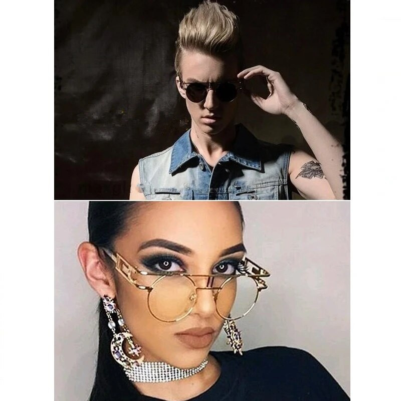 Ümmargused Steampunk päikeseprillid Naiste Metallist Vintage päikeseprillid Meeste Brändi Disainerraam CIRCLE Prillid Gooti Kvaliteetne UV400