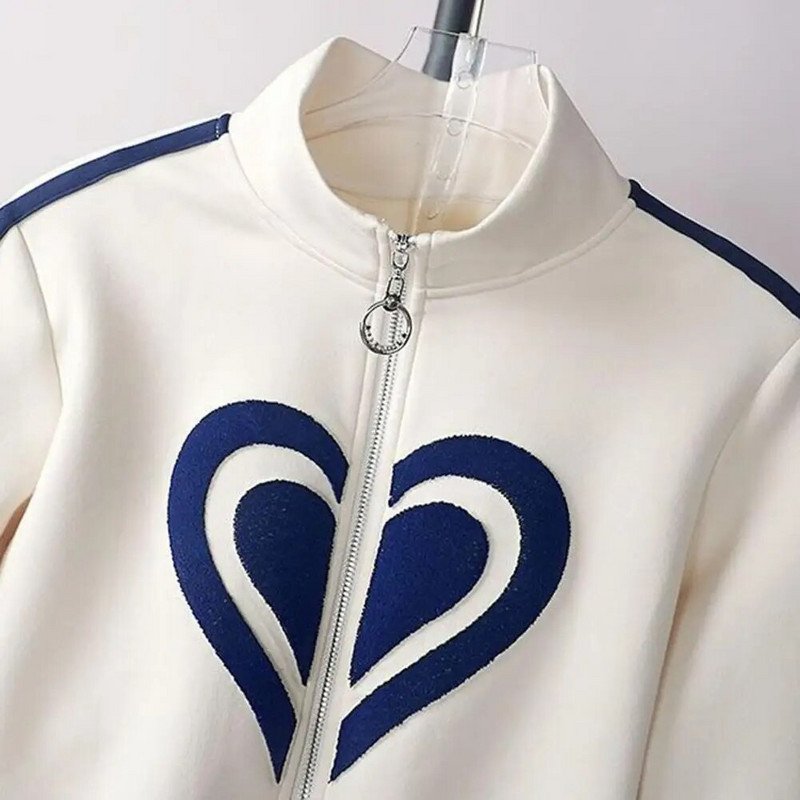 Ženski kaput Hlače Ženska majica s printom srca Kaput Hlače širokih nogavica Jesensko-zimska sportska odjeća s elastičnim ovratnikom