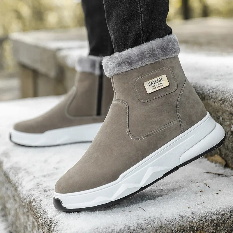 Medvilniniai vyriški batai metalo apdaila Vyriški žieminiai batai dirbtiniai zomšiniai vyriški kulkšnies batai platforma Tvirta sniego batai užtrauktuku žieminiai batai