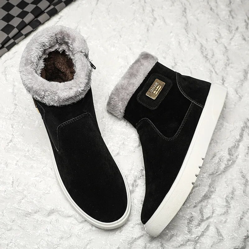 Medvilniniai vyriški batai metalo apdaila Vyriški žieminiai batai dirbtiniai zomšiniai vyriški kulkšnies batai platforma Tvirta sniego batai užtrauktuku žieminiai batai