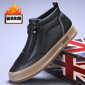 Žieminiai odiniai vyriški kulkšnies batai su kailiu, laisvalaikio batai, lengvi dizainerio vyriški šilti darbiniai batai klasikiniai rankų darbo batai