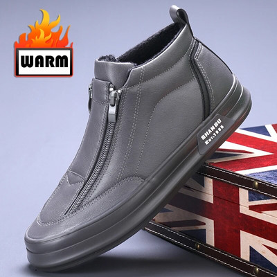 Žieminiai odiniai vyriški kulkšnies batai su kailiu, laisvalaikio batai, lengvi dizainerio vyriški šilti darbiniai batai klasikiniai rankų darbo batai