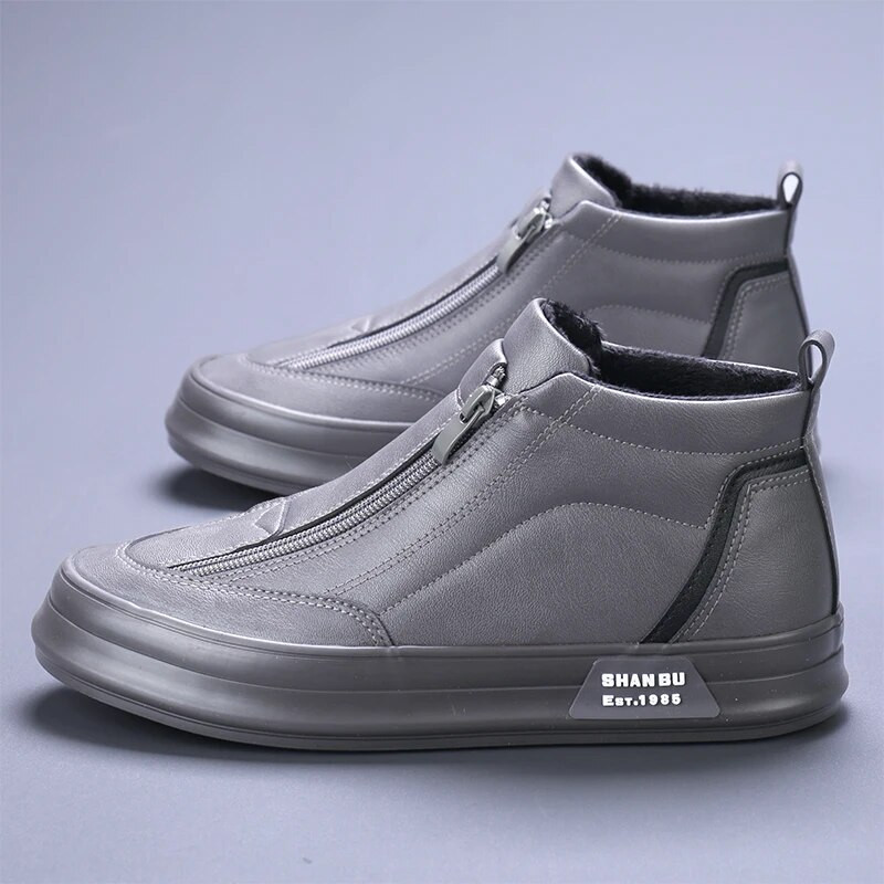 Žieminiai odiniai vyriški kulkšnies batai su kailiu, laisvalaikio batai, lengvi dizainerio vyriški šilti darbiniai batai klasikiniai rankų darbo batai