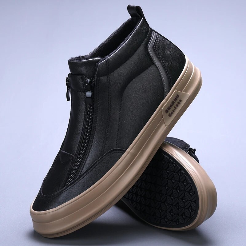 Žieminiai odiniai vyriški kulkšnies batai su kailiu, laisvalaikio batai, lengvi dizainerio vyriški šilti darbiniai batai klasikiniai rankų darbo batai