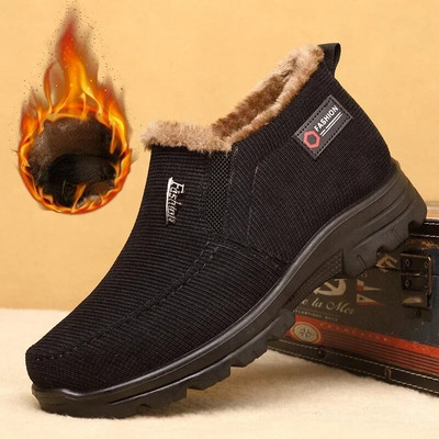 Plush Men`s Casual Shoes Classic Comfortable Snown Boots  Anti-slip Warm Mens Loafers 2023 Non-slip Retro Man Shoes Plus Size 48