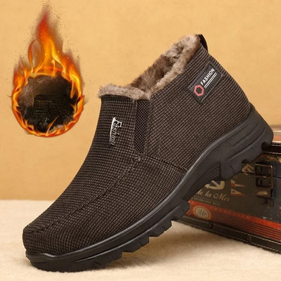 Pantofi casual bărbați de pluș Cizme de zăpadă clasice și confortabile Mocasini caldi pentru bărbați anti-alunecare 2023 Pantofi de bărbați retro anti-alunecare Mărimea Plus 48
