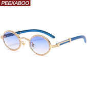 Peekaboo rhinestone sieviešu saulesbrilles apaļas vintage uv400 maza rāmja ovālas brilles sieviešu vasaras zilas dzeltenbrūnas