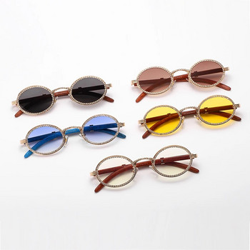 Дамски слънчеви очила Peekaboo със страз, кръгли винтидж uv400 малки рамки, овални очила, дамски летни сини жълти кафяви