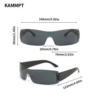 KAMMPT Слънчеви очила без рамки от една част Мъже Жени 2022 Модни Y2k огледални нюанси Очила Ins Популярна марка Дизайн UV400 Слънчеви очила