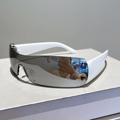 KAMMPT Ochelari de soare dintr-o singură piesă, fără montură, bărbați, femei, 2022, modă Y2k, oglindă, Ochelari de vedere, ochelari de soare UV400 cu design popular