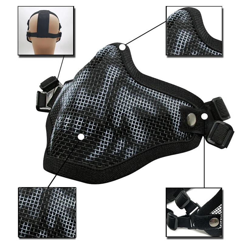 Pusiau veido karinė kaukė Metalinio tinklelio kaukolės apsaugos taktinė Airsoft karinė kaukė medžioklės priedai