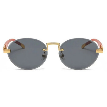 Слънчеви очила с диамант без рамки Очила с дървена рамка Дизайн на луксозна марка Жени Мъже Малки кръгли слънчеви очила за мъже Пътуване 2023 г.
