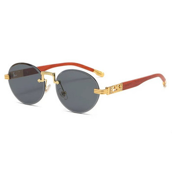 Слънчеви очила с диамант без рамки Очила с дървена рамка Дизайн на луксозна марка Жени Мъже Малки кръгли слънчеви очила за мъже Пътуване 2023 г.