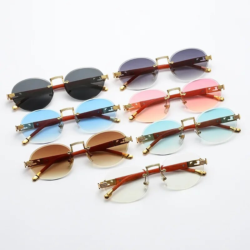 Dijamantne sunčane naočale bez okvira Naočale s drvenim okvirom Dizajn luksuzne marke Žene Muškarci Male okrugle sunčane naočale za muškarce Putovanje 2023.