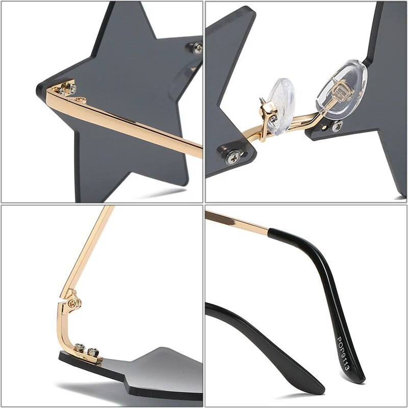 SO&EI Vintage unikaalne tähekujuline peegli ääristeta päikeseprillid naiste moed selged ookeaniläätselised prillid meeste trendikad päikeseprillide varjud