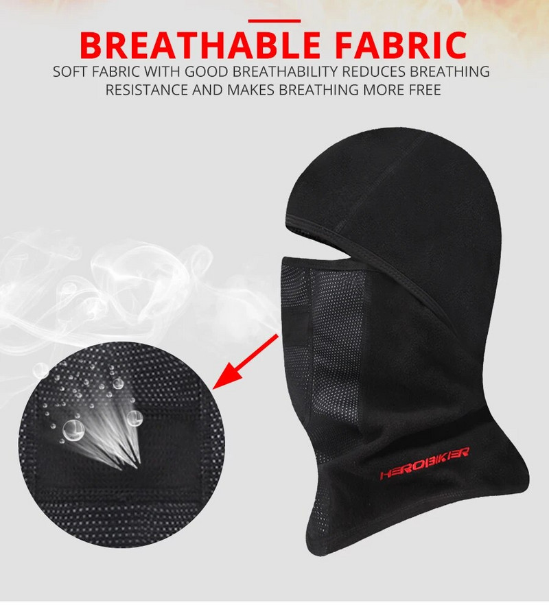 HEROBIKER Balaclava Riteņbraukšanas Sejas Maska Flīsa Motocikla Termiskā Sejai Vēja Necaurlaidīga Aukstu Necaurlaidīga Ziemas Motocikla Maska