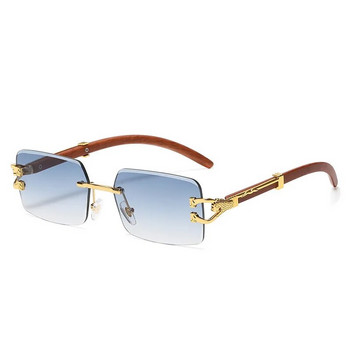 Класически винтидж квадратни слънчеви очила с леопардова глава без рамки Жени Мъжка мода Луксозна марка Дизайнерски Пътни дървени метални слънчеви очила