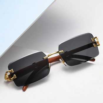 Класически винтидж квадратни слънчеви очила с леопардова глава без рамки Жени Мъжка мода Луксозна марка Дизайнерски Пътни дървени метални слънчеви очила