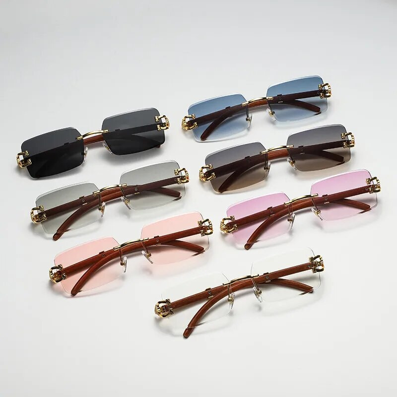 Klasične vintage sunčane naočale s četvrtastom leopard glavom bez okvira Ženske muške modne dizajnerske luksuzne marke Putne drvene metalne sunčane naočale